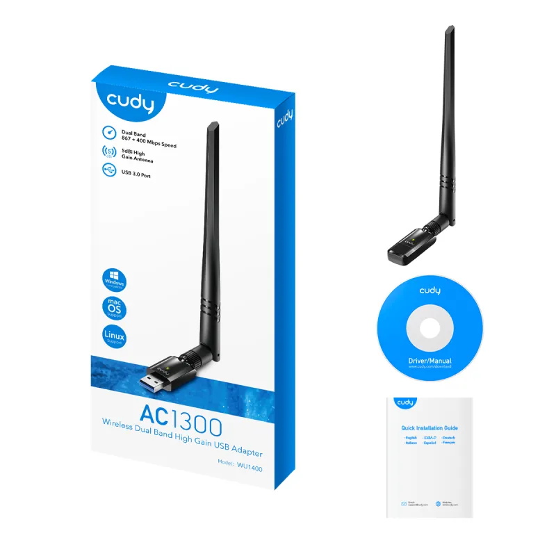 Adaptador Cudy Wifi USB AC1300 c/Antena WU1400