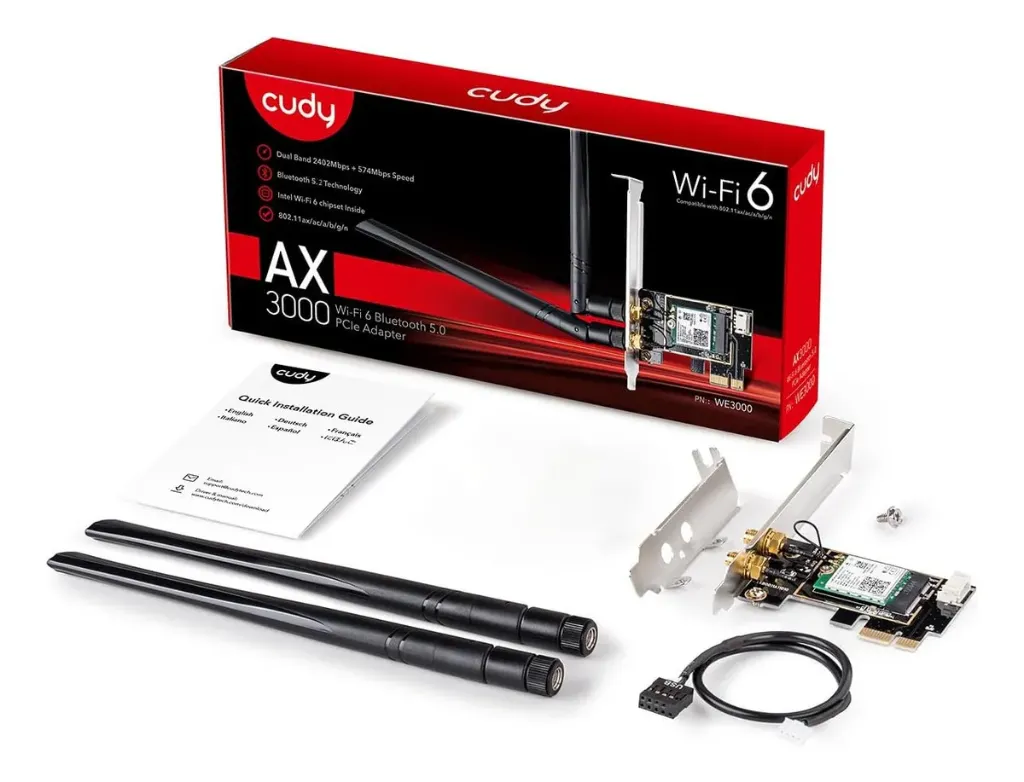 Placa de Red Wi-Fi 6 + Bluetooth Cudy AX3000  PCIE