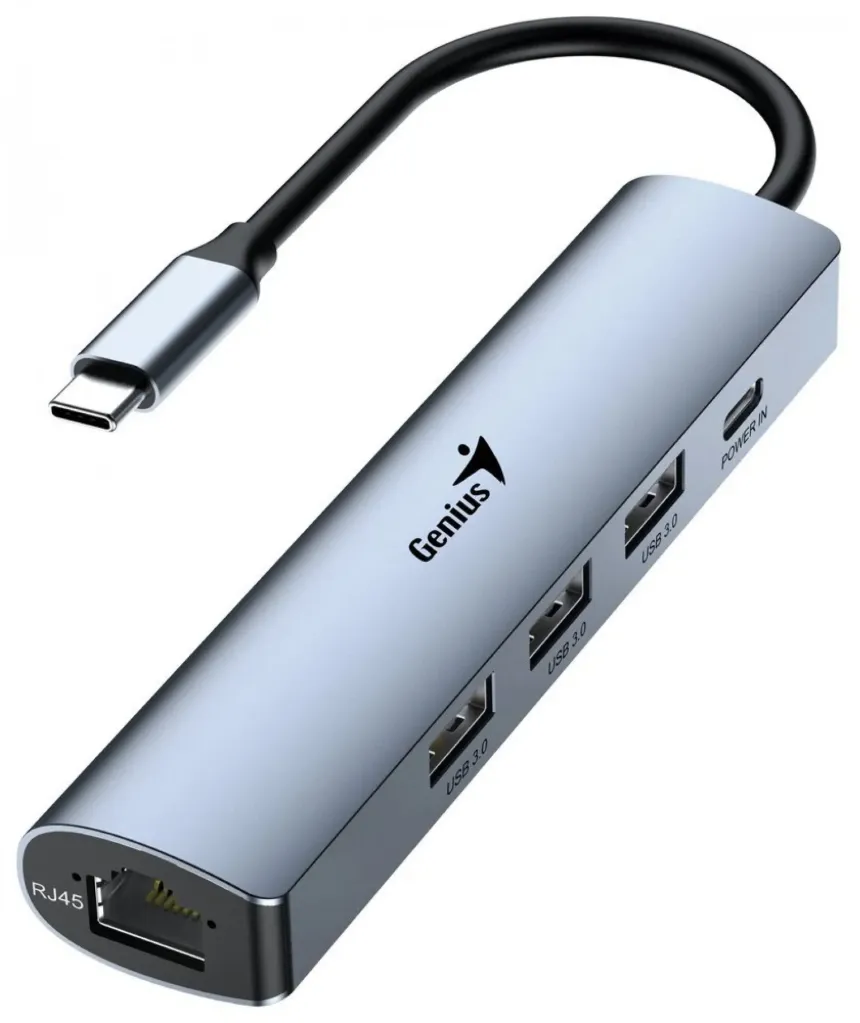 Hub Adaptador Genius UH-545 USB-C A USB-Cx1/USB-A x3/RJ45x1